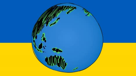 Animation-Eines-Globus,-Der-Sich-über-Der-Flagge-Der-Ukraine-Dreht