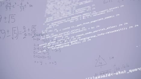 Animation-of-mathematical-equations-and-data-processing-on-white-background