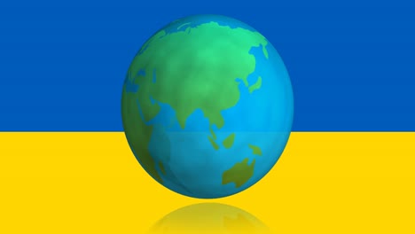 Animation-Eines-Globus,-Der-Sich-über-Der-Flagge-Der-Ukraine-Dreht