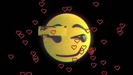 Animation-Von-Herz--Und-Emoji-Symbolen-Auf-Schwarzem-Hintergrund