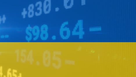 Animation-Von-Grafiken-Und-Finanzdaten-über-Der-Flagge-Der-Ukraine