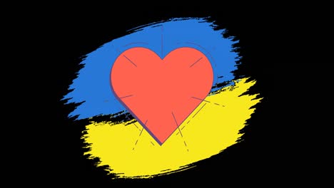 Animation-of-heart-over-flag-of-ukraine-on-black-background