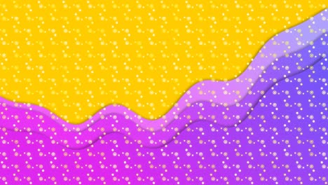 Animation-of-rows-of-abstract-pattern-moving-over-purple-and-yellow-background