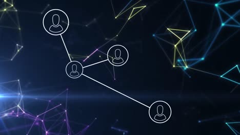 Animation-of-network-of-connections-with-people-icons-over-glowing-triangles
