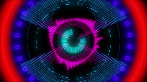 Animation-of-colorful-circles-and-shapes-on-black-background