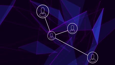 Animation-of-network-of-connections-with-people-icons-over-blue-triangles