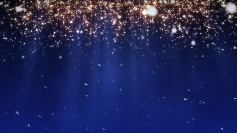 Animation-of-snow-falling-over-light-spots-on-blue-background