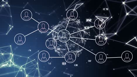 Animation-of-network-of-connections-with-people-icons-over-globe