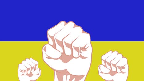 Animation-of-fists-over-flag-of-ukraine