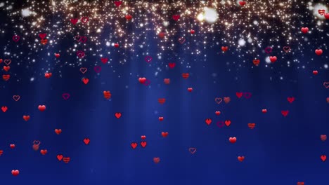 Animation-of-hearts-over-light-spots-on-blue-background
