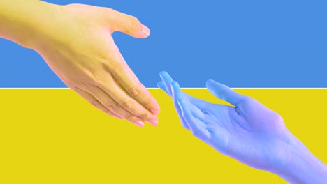Animation-of-hands-touching-over-flag-of-ukraine