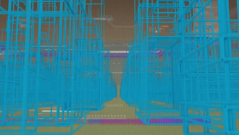 Animation-of-metaverse-city-moving-fast-over-screen-with-glitch