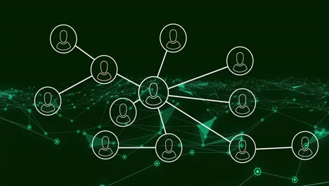 Animation-of-network-of-connections-with-people-icons-over-green-background