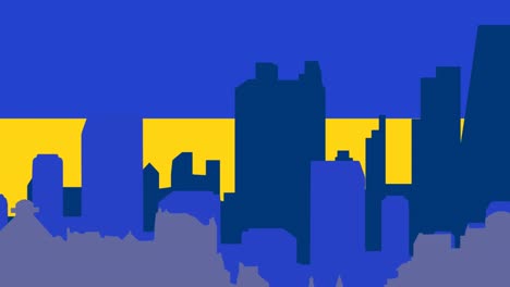 Animation-of-cityscape-over-flag-of-ukraine
