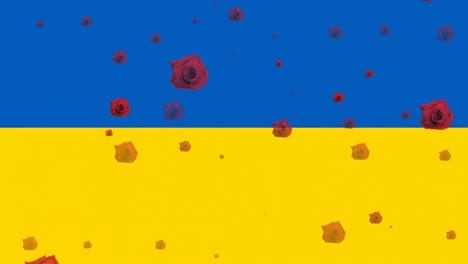 Animation-Von-Roten-Rosen,-Die-über-Der-Flagge-Der-Ukraine-Schweben