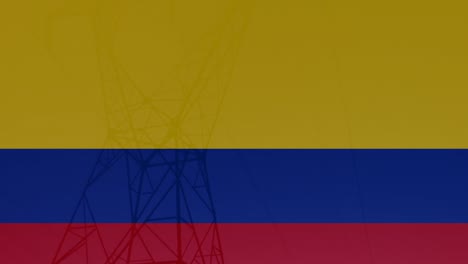 Animation-Der-Flagge-Kolumbiens-über-Pylonen