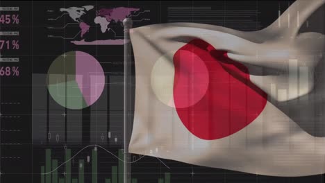 Animación-De-La-Bandera-De-Japón-Sobre-Procesamiento-De-Datos.