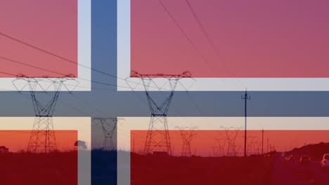 Animation-Der-Norwegischen-Flagge-über-Pylonen
