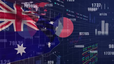Animation-Der-Flagge-Australiens-über-Die-Datenverarbeitung