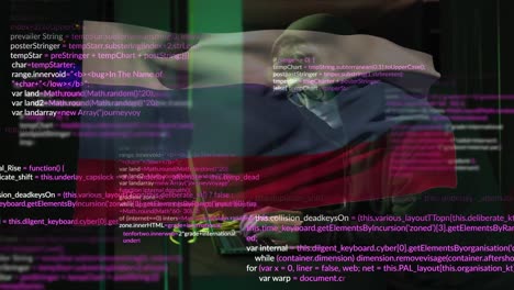 Animation-of-asian-male-hacker-over-data-processing-and-flag-of-russia