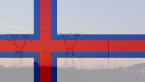 Animation-Der-Flagge-Der-Färöer-Inseln-über-Pylonen
