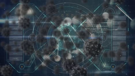 Animation-Von-Covid-19-Zellen-Und-Datenverarbeitung-über-DNA-Strang