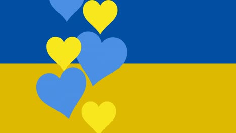 Animation-of-hearts-on-blue-and-yellow-ukraine-flag-background