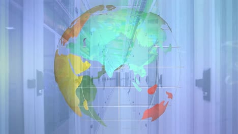 Animation-of-globe-rotating-over-server-room