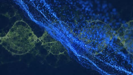 Animation-Eines-DNA-Strangs-über-Blauen-Flecken