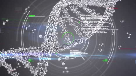 Animation-Von-Glitch-über-DNA-Kette-Und-Molekülen-Auf-Grauem-Hintergrund