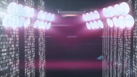 Animation-of-moving-columns-over-spot-lights-on-black-background