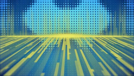Animation-of-yellow-lines-over-spots-on-blue-background