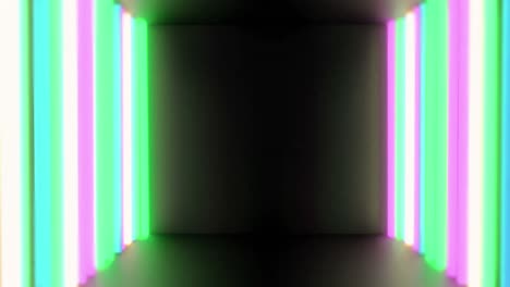 Animation-Mehrfarbiger-Neonlichtlinien,-Die-Auf-Schwarzem-Hintergrund-Flackern