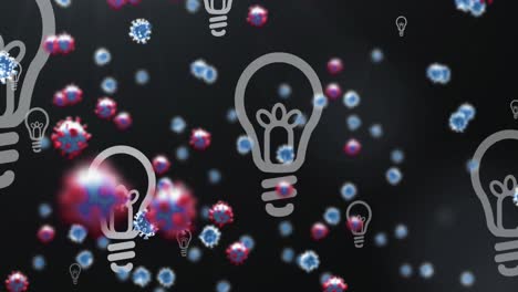 Animation-Von-Viruszellen-über-Glühbirnensymbolen