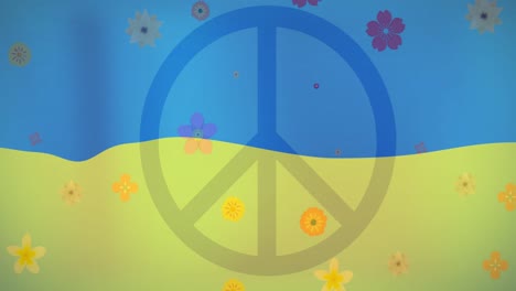 Animation-of-flowers-and-peace-symbol-over-flag-of-ukraine
