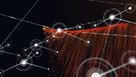 Animation-Eines-Netzwerks-Von-Verbindungen-über-Orangefarbener-Energie-Auf-Schwarzem-Hintergrund