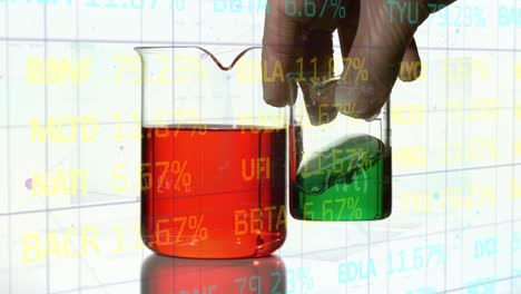 Animation-of-stock-market-over-beakers-with-liquid
