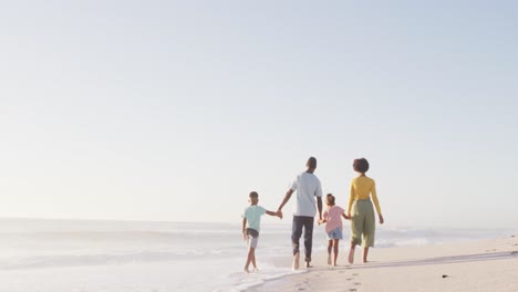 African-american-family-walking-and-holding-hands-on-sunny-beach