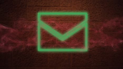 Animation-of-neon-mail-icon-with-smoke-on-brown-background