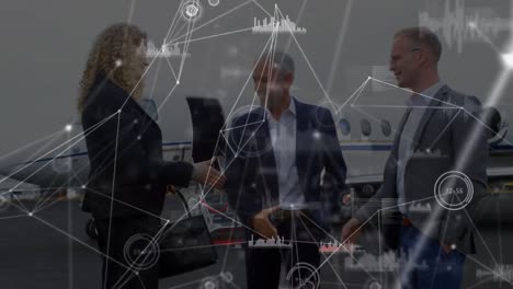 Animation-Des-Netzwerks-Von-Verbindungen-über-Geschäftsleute-Am-Flughafen