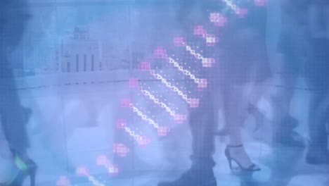 Animation-of-dna-strand-over-business-people-walking