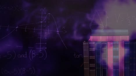 Animation-Mathematischer-Gleichungen-über-Formen-Und-Büchern-Auf-Schwarzem-Hintergrund