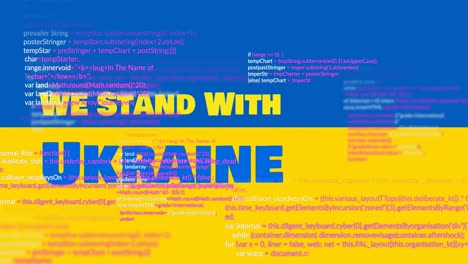 Animation-of-we-stand-with-ukraine-and-data-processing-over-flag-of-ukraine