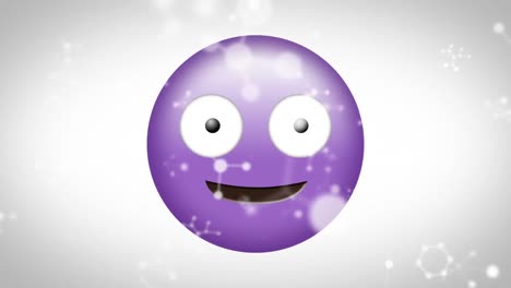 Animation-of-molecules-over-blinking-emoticon-over-grey-background