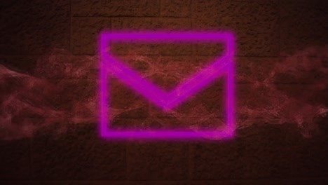 Animation-of-neon-mail-icon-with-smoke-on-brown-background