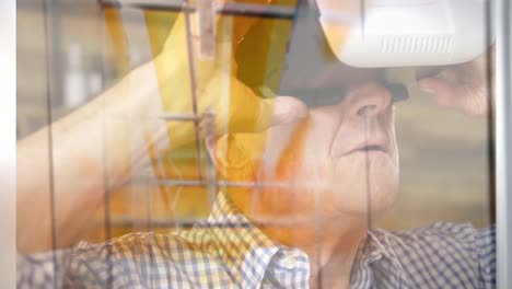 Animation-Von-Männern,-Die-Ein-VR-Headset-über-Dem-Serverraum-Verwenden