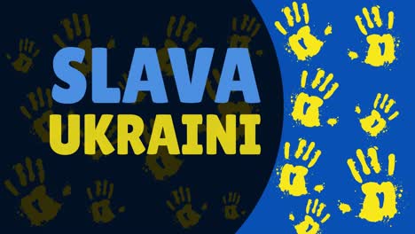 Animation-of-slava-ukraini-text-over-yellow-hands
