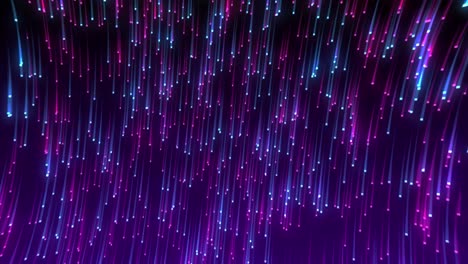 Animation-of-pink-and-blue-lights-falling-over-black-background