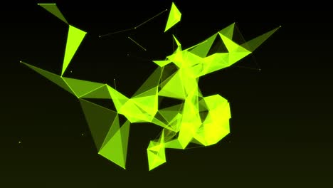 Animation-of-green-geometrical-shapes-moving-on-black-background