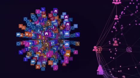 Animation-Des-Globus-Mit-Netzwerk-Von-Verbindungen-Mit-Digitalen-Symbolen
